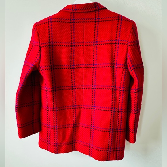 Vintage  Red Wool Pane Style Plaid Blazer By BERNARD HOLTZMAN Size 14 - Picture 8 of 13